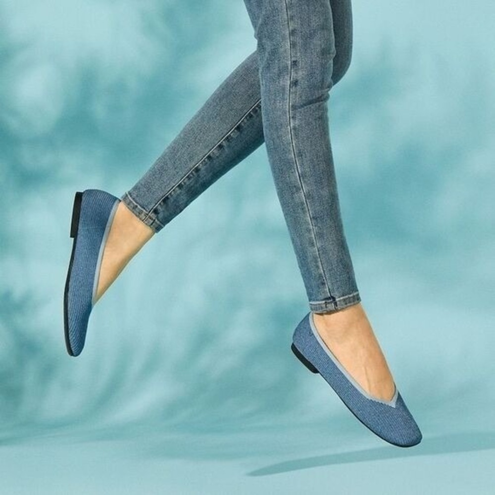 VIVAIA Blue Knit Flats Square Toe Comfort Sustainable Slip-On  EU/39 US/8 - Picture 14 of 15